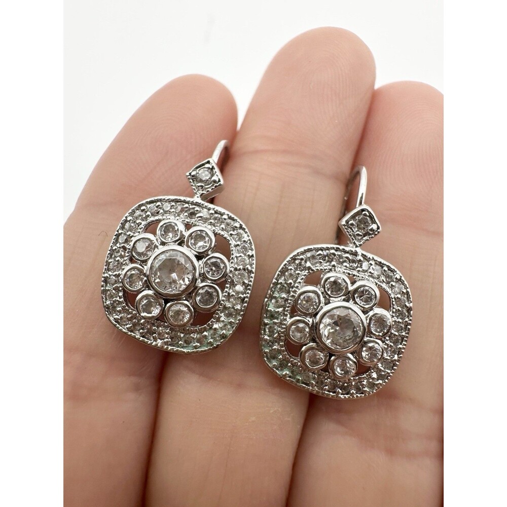 Platinum Over Sterling Silver Lever Back Earrings